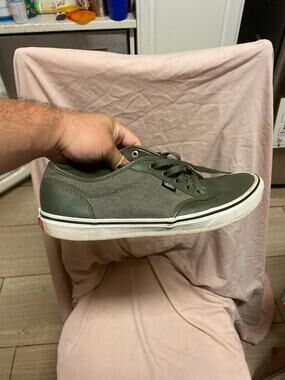 Vans Atwood Men Size 11.5 Green Washed Canvas Leather Low Top Skate Shoes